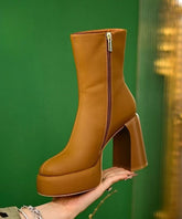 Einzigartige Splicing Chunky Heel Stiefel Gelb Kunstleder